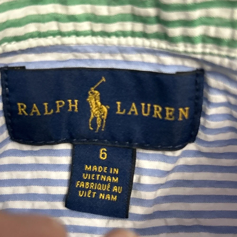 Boys POLO RALPH LAUREN Striped Seersucker Fun Shirt Sz 6 Clean